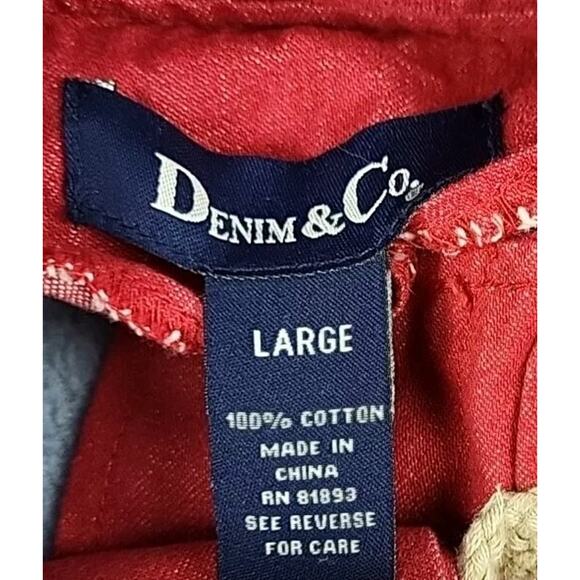 Denim & Co. Chore Coat Womens Large Red Cotton Flannel Lined Barn Jacket Toggles - Picture 2 of 8